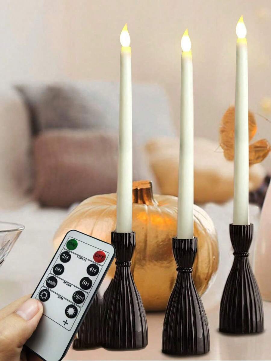 带/不带遥控器和定时器的无焰闪烁锥形蜡烛、电池供电的茶灯蜡烛、逼真的 LED 闪烁无焰茶灯稳定茶灯持久假蜡烛派对装饰和工艺创意、无焰窗户蜡烛、经典高锥形蜡烛（适合家庭聚会）、白色家居婚礼装饰