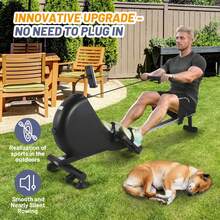 Máquina de remo magnética autoalimentada, silenciosa, plegable, de 16 niveles, compatible con aplicaciones de remo de resistencia ajustable, capacidad de peso de 350 libras, remo plegable - Negro - Ver 7