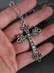 Dây chuyền thánh giá Gothic cổ điển, dây chuyền nữ phong cách Y2K, dây chuyền bạc thép không gỉ - Bạc - Xem 2