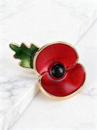 1/2/4枚红色罂粟花珐琅胸针，时尚翻领别针配饰，适合搭配西装、毛衣等各种服饰。