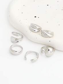 6pcs Asymmetrical Liquid Silver Smooth Rings, Unique Minimalist Water Drop Rings For Women