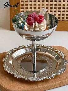 1/2/4/6/12pcs Stainless Steel Ice Cream Cups, Dessert Bowls, Round Footed Pudding Tray, Salad Fruit Yogurt Snack Candy Plate For Party/Wedding/Gathering/Ramadan - Silver - View 9