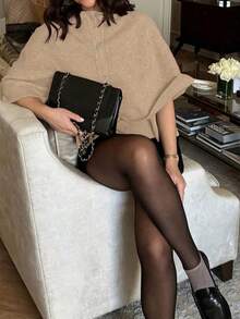 FOR BEAUTY Spring/Summer New Solid Color Round Neck Single-Breasted Poncho-Style 2-In-1 Knit Cardigan Women Top, Fashionable, Elegant, Minimalist, Versatile, Loose Fit, Suitable For Dates, Outings, Commuting, Spring Knitwear Jacket - Warm Apricot - View 4