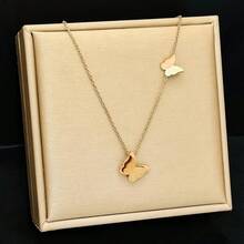 1pc Fashion Butterfly Necklace, Stainless Steel Pendant Necklace, For Men Women - Multicolor - View 3