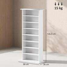 HOMCOM Estantería para CDs y DVDs Soportes para CD Estrechos con 8 Compartimentos Estantes Ajustables para Salón Oficina 58x24x126,3 cm - Blanco - Ver 7