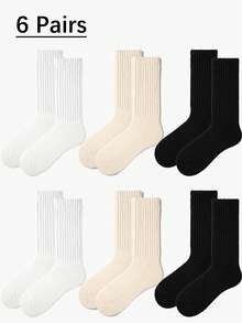 1 Pair,3 Pairs,6 Pairs Retro Solid Color Slouch Socks - Versatile For Loafers & Daily Chic Looks