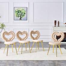 Light Beige Velvet Dining Chairs (Set Of 2) – Heart-Shaped Openwork Backrest, Gold-Plated Metal Legs, Versatile For Dining Rooms, Hallways And Living Rooms - Beige 1 - View 4