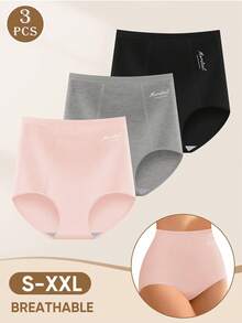 MEIYATING 3pcs Women High Waist Tummy Control Panties, Cotton Comfortable Daily Briefs With English Print - Multicolor - View 6