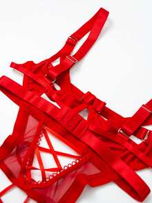 weiweihu 1 Piece Set Of Hollowed-Out Strap Open File One-Piece Suit Suitable For Home Or Private Party Use, Hollow Strap Jumpsuit,Sexy Underwear,Lingerie For Women ,Lingerie Set,Lenceria Para Mujer,Lencería Para Mujer,Red Lingerie Set,Christmas>Lingerie,Christmas Outfit Women,Matching Sets Women - 紅色 - 查看 5