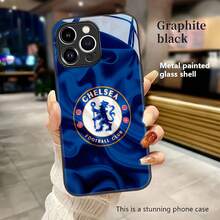 Funda para móvil Chelsea FC de cristal templado HD, con el emblema del león y fondo azul marino. Compatible con  17,  16,  16 Pro Max,  15,  15 Pro Max,  14,  13,  12 y  11 Pro. Fabricada en TPU, ofrece protección antigolpes. Un regalo ideal para familiares, amigos, niños, cumpleaños, Año Nuevo Chino, vacaciones, parejas y San Valentín. - Negro - Ver 3
