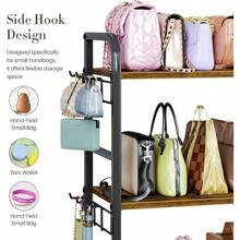 Organizador de bolsos para armario con cajón inferior, gran capacidad de 3 niveles, estantería de almacenamiento de bolsos para mujeres con 10 ganchos colgantes y organizador de bolsos de pie para sala de estar en color negro - Negro - Ver 4