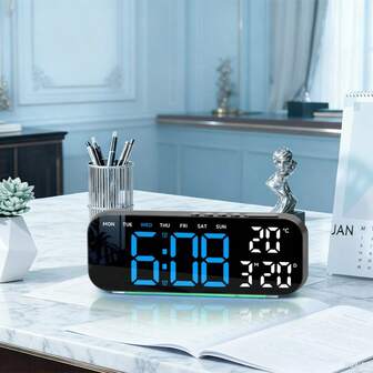 TIMESS Large LED Digital Alarm Clock With Date & Temperature Display, Dual Alarms, Snooze & Adjustable Brightness