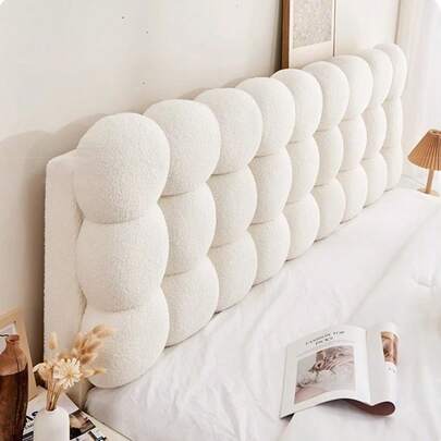 Upholstered Wall Panels, Non Slip Wedge Reading Pillow Headboard Cushion, Backrest Positioning Support Bolster Headboard, Teddy Fleece Wall Mounted Anti-Collison Wall Mat For Bed Daybed,180*60*10cm, Comes With Fixing Straps And Double-Sided Stickers