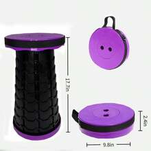 Portable Folding Cylindrical Stool, Folding Stool, Telescopic Stool, Travel Stool. Sturdy And Lightweight, Height-Adjustable With A Handle. Suitable For Fishing, Hiking, Outdoor Camping, Barbecues And Other Outdoor Activities. (Colors: Blue, Cyan, Purple, Pink) - 紫黑色 - 查看 3