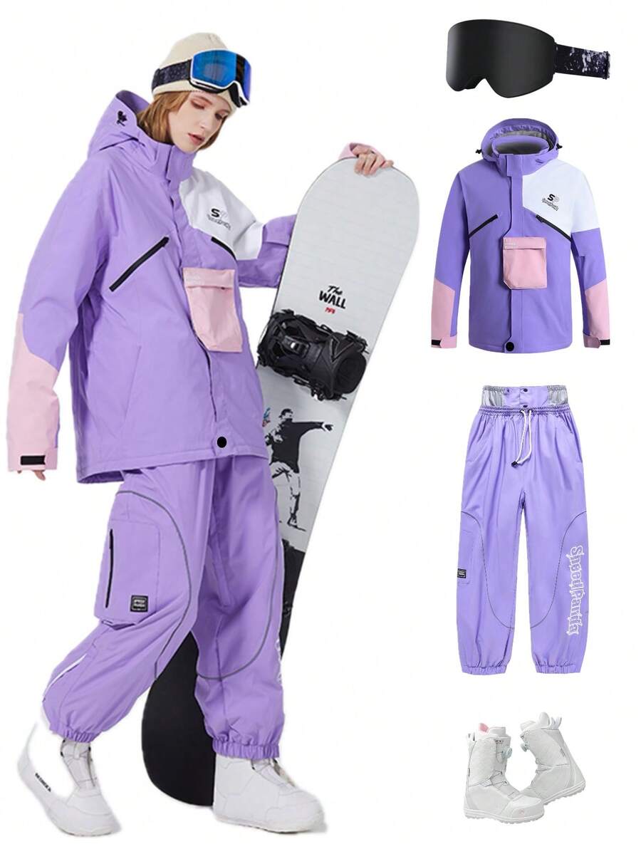 SPEED PANDA 男女通用连帽滑雪服，防风、防水、透气、轻便，适合户外运动，男女皆宜，适用于单板滑雪和双板滑雪（不含配件）。滑雪装备，冬季运动