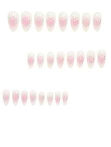 24片杏仁形优雅银粉渐变美甲贴片，为您的造型增添浪漫气息。全覆盖式假指甲，适合女性和女孩。内含1张粘性贴纸和1个迷你指甲锉。适合秋冬季节、派对、约会和日常佩戴。果冻凝胶假指甲随机发货。 - 彩色 - 查看 2