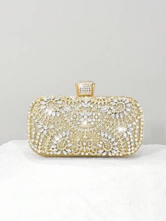 CHARM BAG Party Metal Handbag Rhinestone Evening Clutch Purse Wedding Gold Shoulder Bag Small
