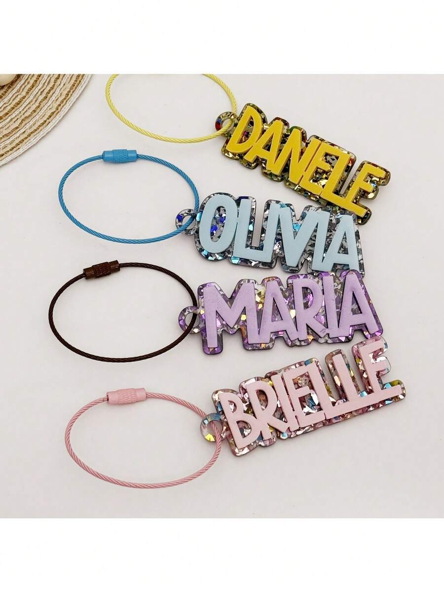 Personalized Shiny Multicolor Letter Keychain - Customized Acrylic Name Pendant With Name Tag, Pink/Yellow/Green/Blue/Purple/White/Pink Gradient - Birthday, Anniversary, Valentine's Day Gift For Women (Initial) - Style 31 - View 1