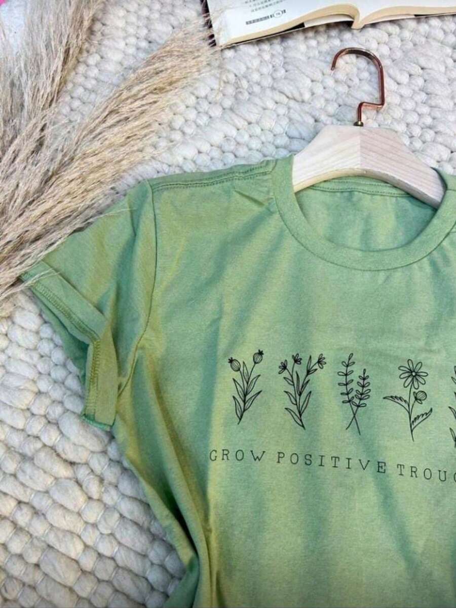 Men's Basic Unisex Streetwear T-Shirt Slim Fit Cotton Floral Design - 綠色 - 查看 1