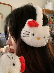 Sanrio 1 件可爱纯色 Hello Kitty 毛绒耳罩，休闲户外自行车保暖耳罩，厚毛耳套，适合秋冬季 - 彩色 - 查看 2