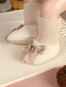 1双女婴软底甜美学步鞋，保暖螺旋绒内里，防滑，适合秋冬季穿着 - 杏色 - 查看 2