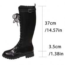 Women's Knee-High Black Boots With A Side Zipper For Easy On And Off - Comfortable Fit For Women Up To 1.18 Feet Tall, Adjustable With A Front Lace-Up, Suitable For Larger Leg Sizes, Casual And Perfect For Plus-Size Women. - 黑色 - 查看 6