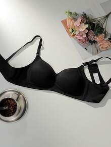 3PCS Lady's Comfortable Multicolour Wireless Soft Cup Solid Underwear Bra Teenage Girls Non-Wired Push Up Bras Comfortable Bra Sets, Suitable For Small Bust Lingerie - 黑色 - 查看 5