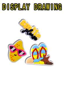 15 件装黄色夏季沙滩系列 PVC 鞋饰，夏季主题鞋点缀，鞋饰图案包括菠萝、冰淇淋、太阳和鲜花。适用于沙滩包、鞋子配件，以及生日、圣诞节、情人节、万圣节派对礼物。 - 夏日沙灘 - 查看 7