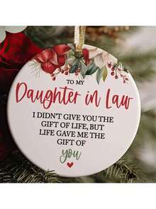 1PC-2D Flat, "To My Daughter-In-Law" Christmas Decorations - Elegant White And Red Heartwarming Souvenirs With Golden Letters - Gifts Received By Mother-In-Law From Daughter-In-Law - Tree Pendant No Electricity Required - Perfect Wedding, Anniversary, Birthday Gifts - Multicolor - View 2