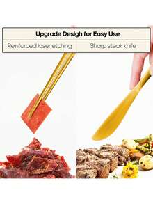 4 件套不锈钢便携式餐具套装，带盒旅行用具，可重复使用的露营餐具套装，包括叉子、勺子、筷子和盒子，适用于西餐厅、厨房、午餐盒、办公室、野餐、日常用餐、圣诞节、各种组合作为圣诞礼物 - 金色 - 查看 3