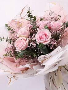 20 piezas Papel de envolver flores Hojas de papel de envolver ramos de flores con borde dorado Estilo coreano Papel de envolver para manualidades DIY Decoración de paquetes de regalo Suministros florales, 23 X 23 pulgadas, Papel de envolver, Papel de seda, Suministros para ramos de flores (Rosa) - Multicolor - Ver 10