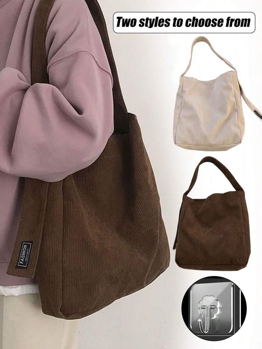 Preppy Stil Damen Cord Umhängetasche, Cord Mode Shopper, strukturierte Schultertasche, Cord Einkaufstasche, Alltagstasche, weich, perfekt für tägliche Essentials, Bücher, Lebensmittel & lässige Unternehmungen. Ideal für Modebewusste, Studenten, Pendler, Einkäufer und alle, die eine gemütliche, stilvolle, leichte Alltagstasche suchen. Großartig für Arbeit, Schule, Erledigungen, Reisen, Wochenenden und den täglichen Gebrauch.