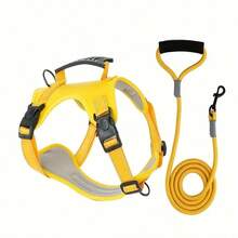 反光可调节狗狗胸背带和牵引绳套装，透气网眼宠物背心，带加厚手柄和牵引绳，让狗狗户外散步更舒适 - 适合中大型犬 - 适合夜间散步和户外探险 - 送给狗主人的完美礼物