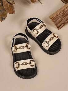 时尚休闲幼儿男女童罗马凉鞋，新款婴儿平底凉鞋，简约百搭舒适步行鞋 - 米色 - 查看 3