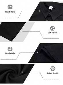 男士轻薄亚麻长袖 Polo 衫，半拉链纽扣设计，透气舒适，适合海滩、户外活动、家庭聚会（注：白色、浅蓝色等颜色略微透光；欧美尺码偏大，建议选购小一码） - 黑色 - 查看 9