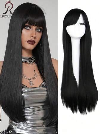 长直发角色扮演假发黑色紫色粉色蓝色银色灰色金色白色橙色棕色合成假发