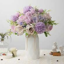 1/80pcs Artificial Silk Flowers, Including Hydrangea, Peony, Chrysanthemum, Realistic Plants For Home, Restaurant, Living Room, Outdoor Garden Decor, Floral Arrangement, Photography Props, Suitable For Autumn & Spring, Vases, Flower Walls, Wreaths, Bridal Bouquets, Wedding Decorations, DIY Wreath Materials, Birthday Party Decor, Home Decor Accessories, Diwali Decorations, New Year & Valentine's Day Gifts - Purple - View 5