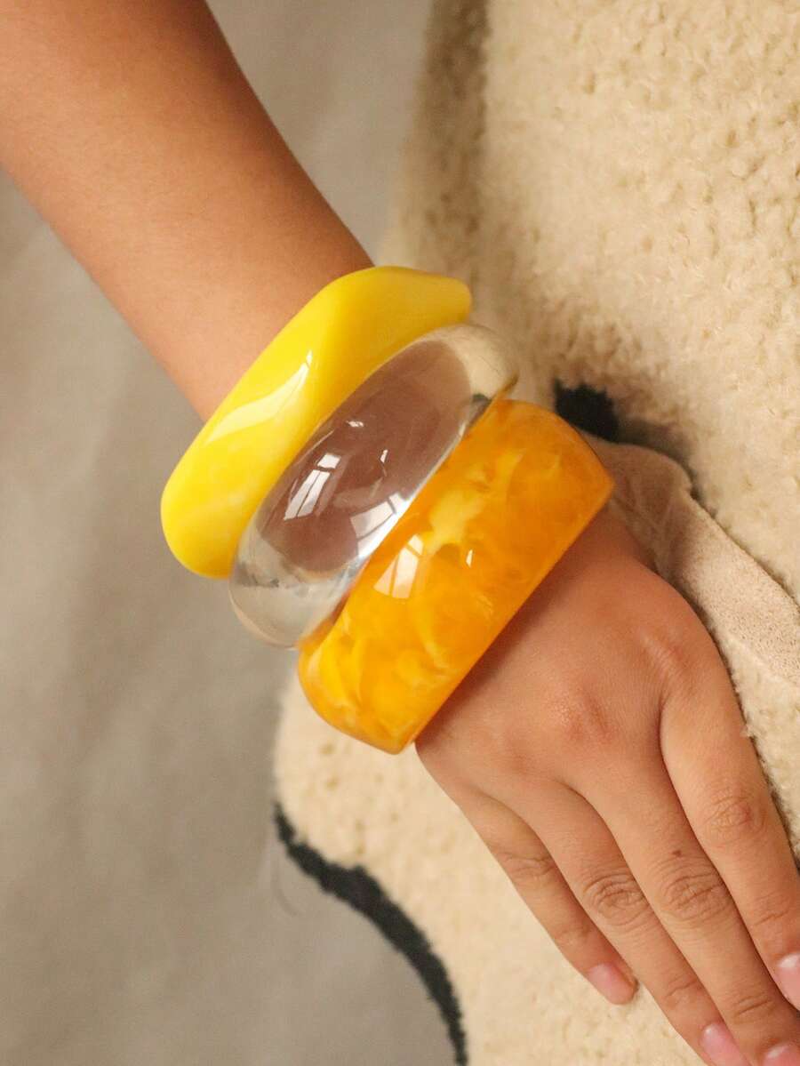 Bộ 3 vòng tay Acrylic màu vàng, vòng tay nhuộm tối giản thanh lịch, có thể đeo riêng hoặc xếp chồng, thích hợp đeo hàng ngày và đi nghỉ - Nhiều màu 12 - Xem 1