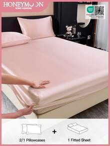 2/3pcs Luxurious Satin Sheet Set With 1pc Deep Pocket Fitted Sheet And 1/2pcs Pillowcases - 100% Polyester, Solid Color, Silky Smooth, All-Season Bedding - Machine Washable - Ideal For Home And Hotel, Oeko-Tex Certified, Light Pink