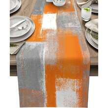 Burnt Orange Table Runner, Modern Autumn Orange And Gray Dinner Scarf Dresser Scarf Abstract Art Non-Slip Runner For Dining Table Holiday Party Event