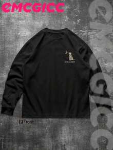EMCGICC Street Life LOCAL BOY Men's Y2k Style (250 Cotton T-Shirt) Long Sleeve Shirt, Cotton Graphic T-Shirt, Men's Hip Hop Style - Long Sleeve T-Shirt, Fun Vintage Shirt, Regular Fit, Street Style, Halloween, Digital Print, Ideal Gift - 黑色 - 查看 3