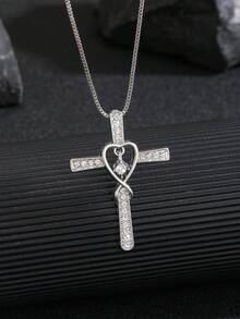 1pc Men's Fashionable Versatile Crystal Cross Necklace - Style 6 - View 12