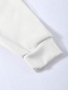 300g 100% Cotton T-Shirt, 2025 Women's Spring/Autumn Fashion, Printed Long Sleeve T-Shirt, Couple Style, Underwear/Outerwear, Office Casual, Round Neck, Long Sleeve, White Top - White - View 5