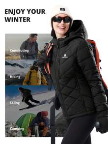 CAMEL CROWN 女士连帽夹克，带热反射衬里，轻便冬季外套，保暖夹克 - 黑色 - 查看 5