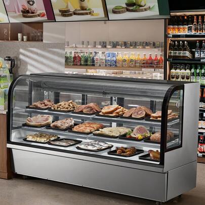 Refrigerated Display Case, 32 Cu.Ft./901L Large Pastry Display Case, 4-Tier Commercial Display Refrigerator With LED Lighting, Downdraft Cooling, Movable With Casters, For Bakery