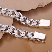 全新高端女士男士纯银手链时尚珠宝礼物男士 10 毫米方形精美宝石 - 銀色 - 查看 2