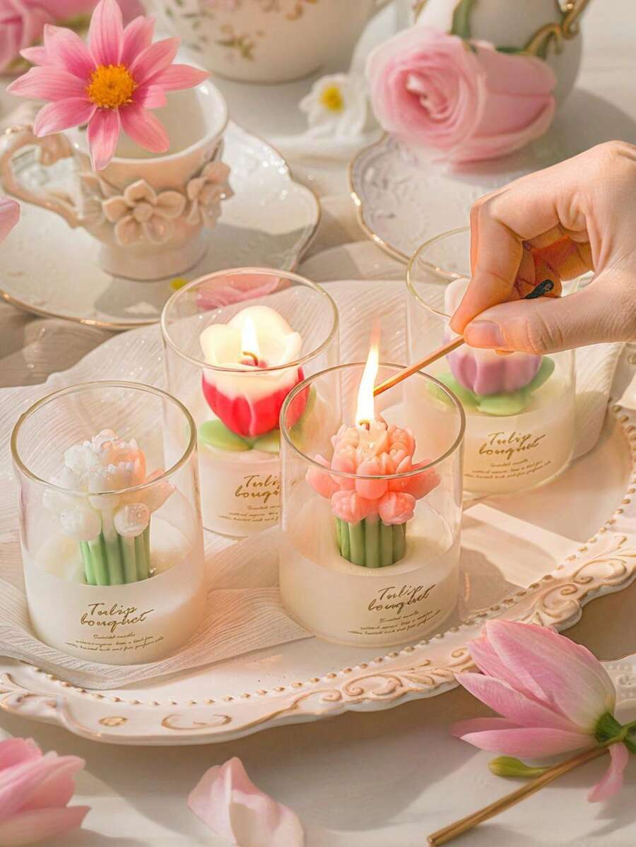 2支/1支郁金香造型香氛蜡烛礼盒装，装饰蜡烛，营造氛围，适合情人节、生日、婚礼、友谊、毕业典礼、母亲节、情侣礼物 - 彩色 - 查看 1