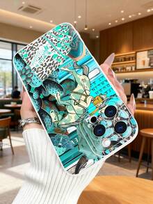1 pieza Funda de teléfono con diseño de vaquero montando caballo, cartas de póker y elementos del desierto en tonos turquesa, estilo occidental moderno ideal para amantes del arte urbano y la cultura del Oeste, protección elevada para lente con diseño de ojo de cámara, resistente a golpes, compatible con iPhone 17 Pro Max/16/15/14/13/12/11/Plus/Pro/Pro Max, compatible con Galaxy A34/A35/A54/A55, Galaxy S20/S21/S22/S23/S24/S25 Ultra/Plus, compatible con Galaxy/Redmi/Honor/OPPO/ViVo - Blanco - Ver 3