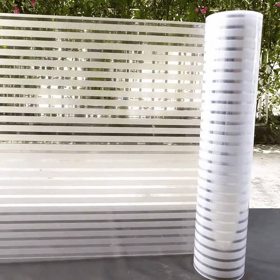 1卷自粘式隐私窗膜，静电吸附 - 垂直/水平百叶窗图案磨砂玻璃贴膜，无需胶水，安装简便，适用于家庭和办公室，是镜子、淋浴门、玻璃墙等隐私隔断的理想选择（提供垂直/水平两种选择）