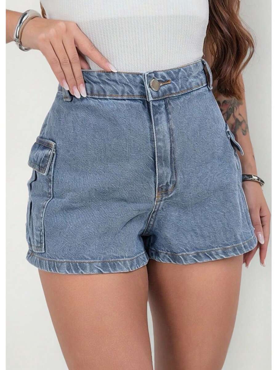 MILLE MODAS WOMEN'S CARGO JEANS SHORTS - 中等水洗藍 - 查看 1